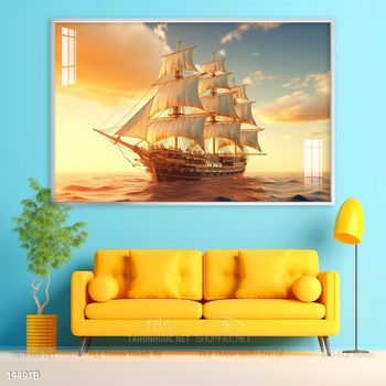 Tranh thuyền buồm vàng phong thủy đẹp