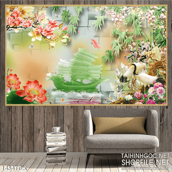 Tranh thuyền ngọc và hoa sen