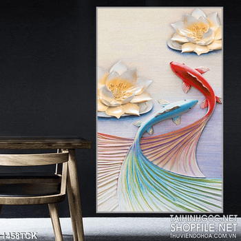 Tranh cá  sim betta vờn sen