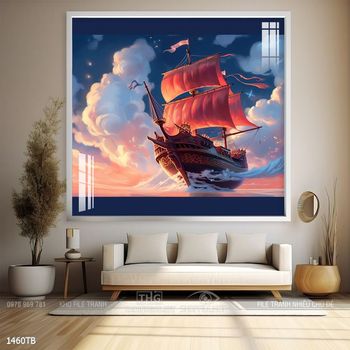 Tranh thuyền buồm vàng phong thủy đẹp