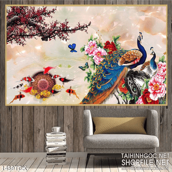 Tranh cá Koi và chim công