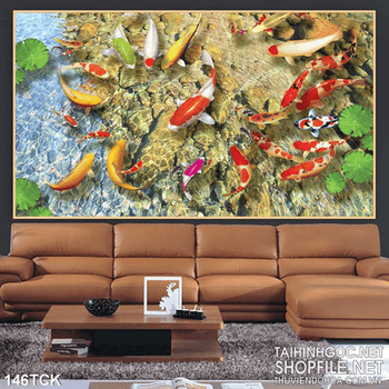 Tranh hoa sen, cá chép quần hội