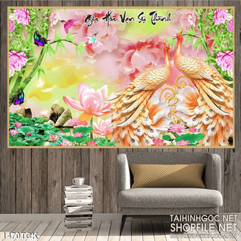 Tranh hoa sen và phượng hoàng