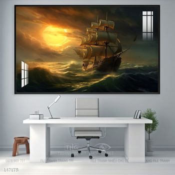 Tranh thuyền buồm vàng phong thủy đẹp