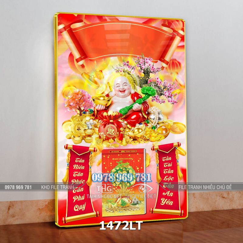 File psd bloc lịch Tết ông di lặc tráng gương 1472LT