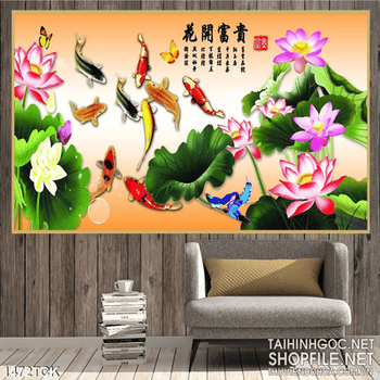 Tranh in hoa sen hồng