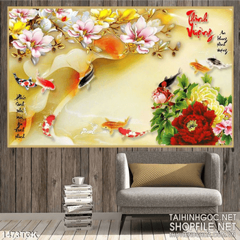 Cá Koi và mẫu đơn đỏ