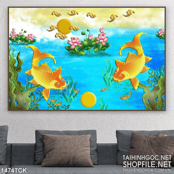 Tranh cá chép vờn trăng