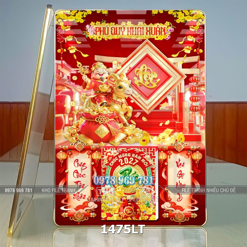 File lịch Tết dê vàng tài lộc thần tài đón xuân 1475LT