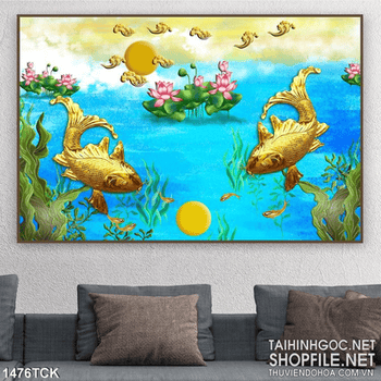 Tranh 3D cá chép trong hồ