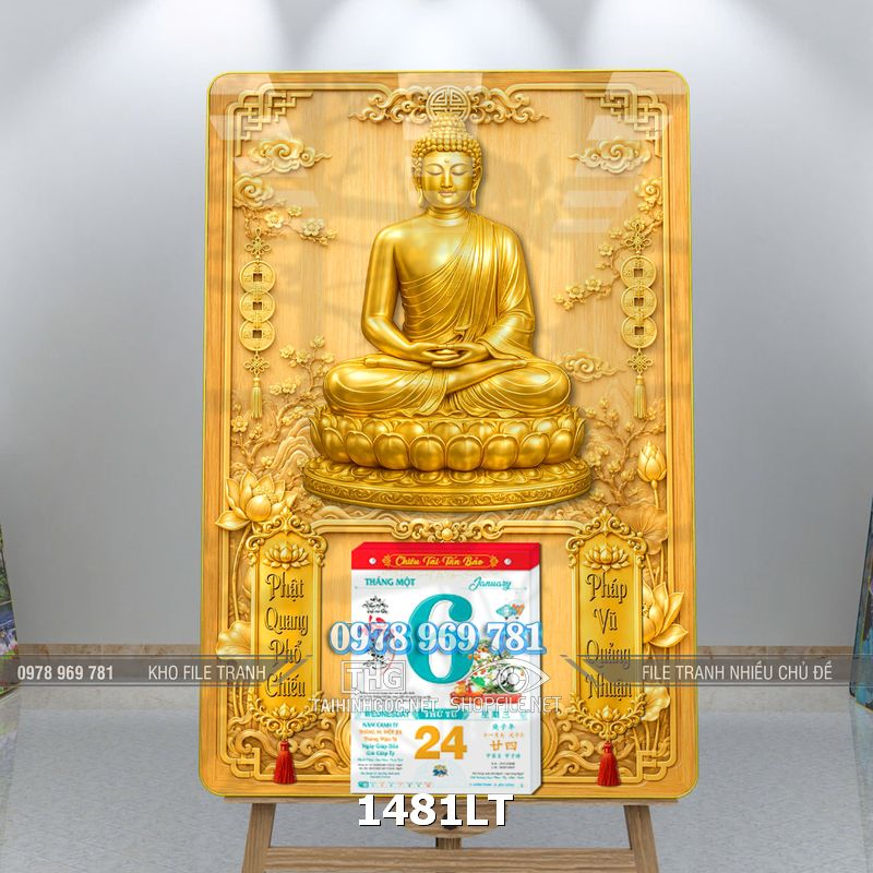 File lịch Tết Phật vàng gold treo tường 1481LT
