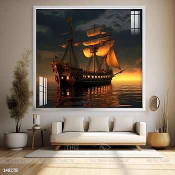 Tranh thuyền buồm vàng phong thủy đẹp