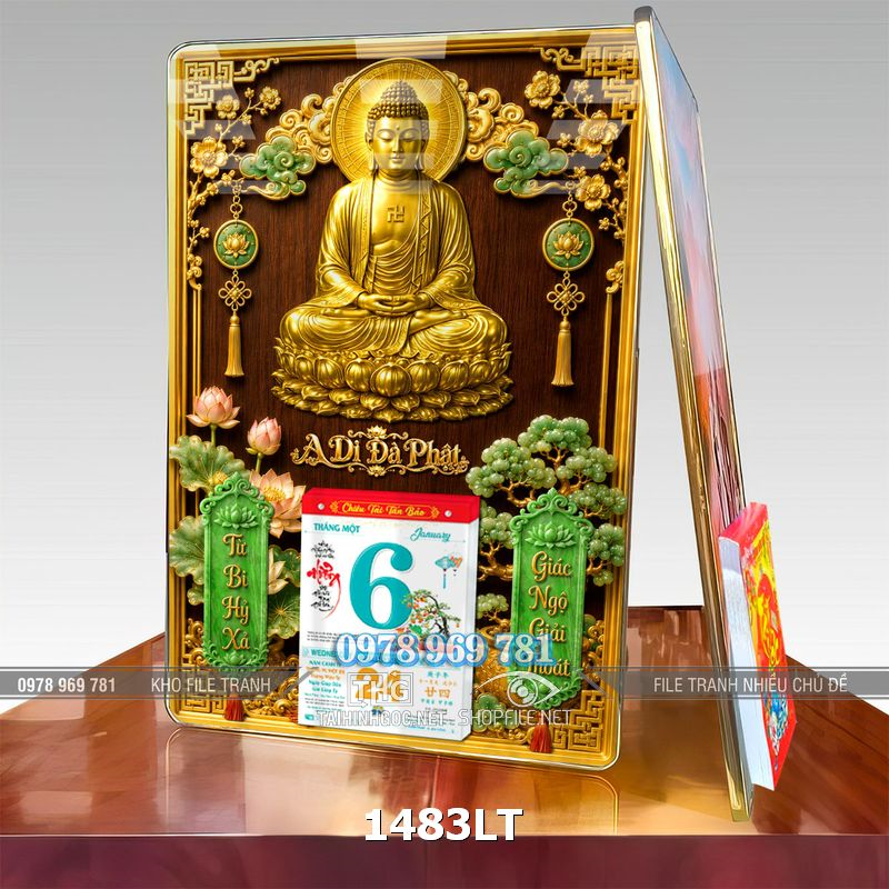 File lịch phật giáo phù điêu vàng gold 1483LT