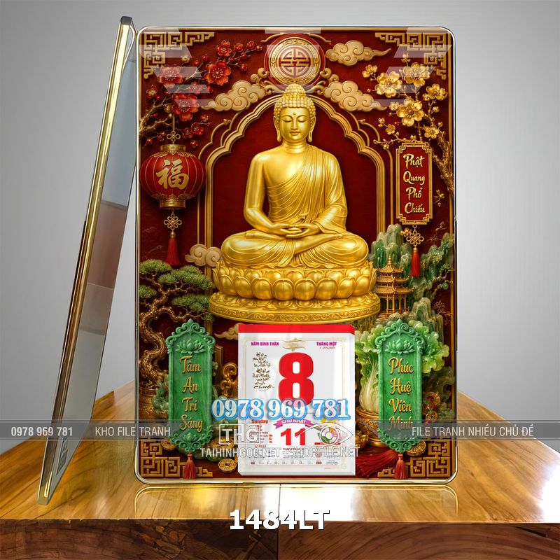 File lịch bloc phật giáo tráng gương treo tường 1484LT