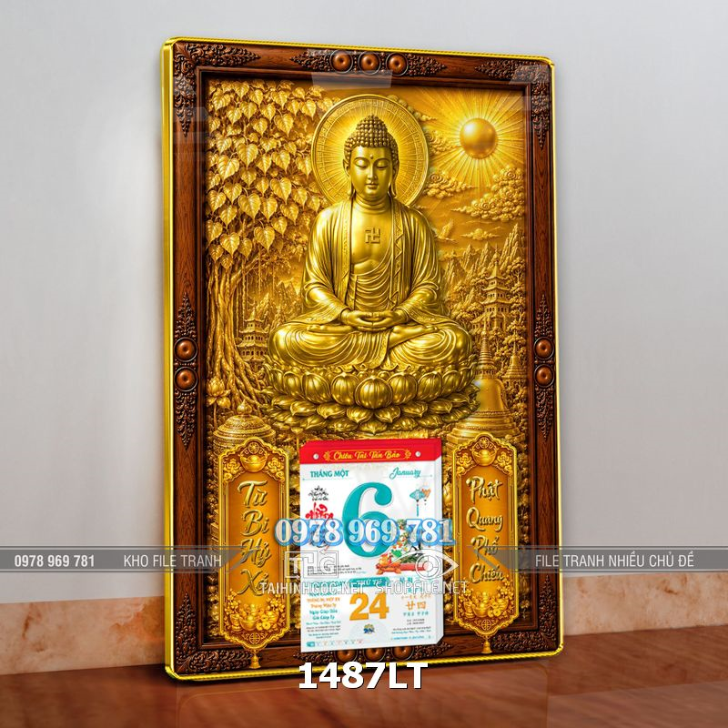 File lịch Tết phật hoa sen tráng gương treo tường 1487LT