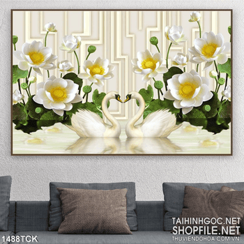 Tranh thiên nga và sen