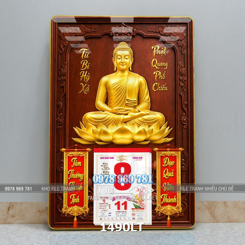 File psd lịch phật vàng gold treo tường 1490LT