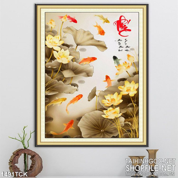 Tranh hoa sen vàng phúc lộc