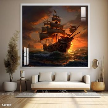 Tranh thuyền buồm vàng phong thủy đẹp