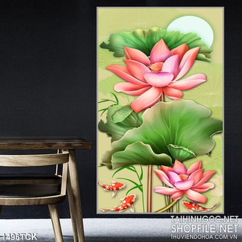 Tranh hoa sen đón trăng