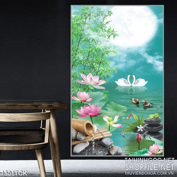 Hoa sen trong hồ thưởng trăng