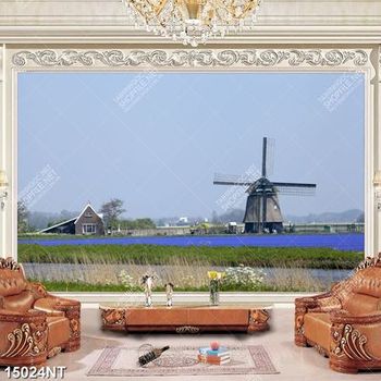 Tranh cối xay gió bên sông