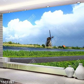 Tranh cối xay gió dưới bầu trời xanh