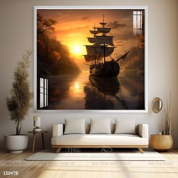 Tranh thuyền buồm vàng phong thủy đẹp