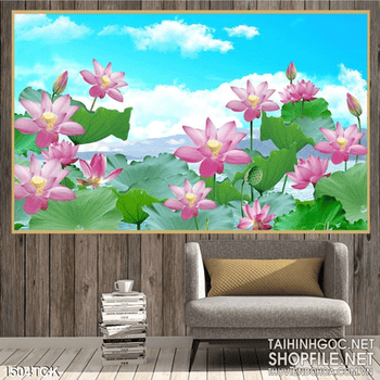 Tranh hoa sen trong hồ