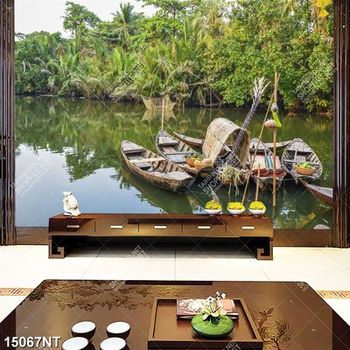 Tranh con thuyền nhỏ trên sông