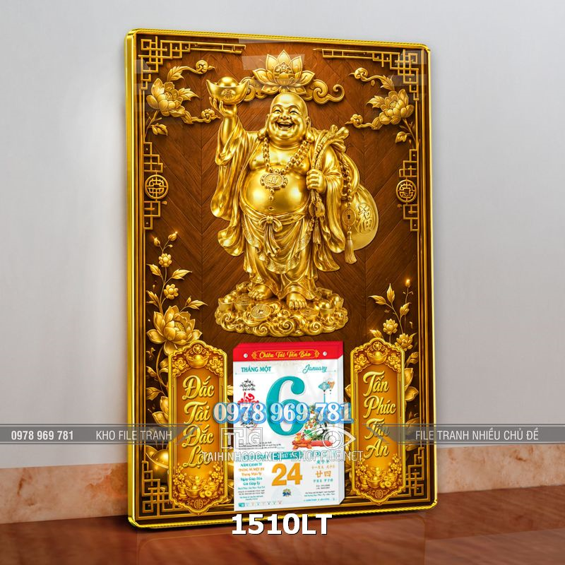 File psd bloc lịch ông di lặc vàng gold nổi khối 3d 1510LT