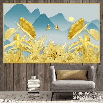 Tranh hoa sen vàng  đẹp