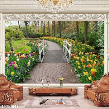 Tranh công viên nhiều hoa nở