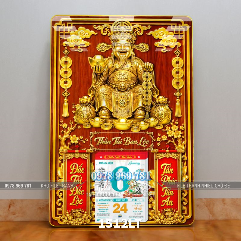 File lịch thần tài tài lộc vàng gold treo tường 1512LT
