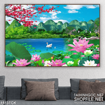 Tranh in lụa hồ sen