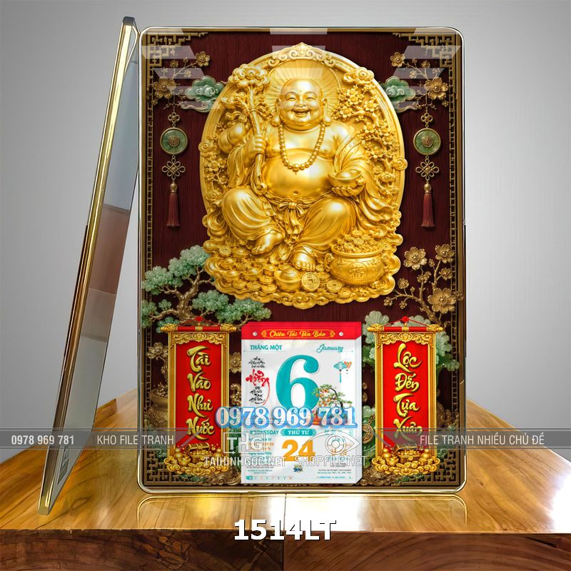 File lịch bloc di lặc vàng gold tài lộc tráng gương 1514LT