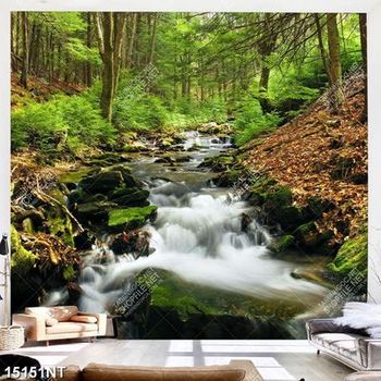 Tranh dòng suối chảy qua khu rừng