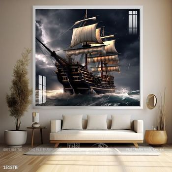 Tranh thuyền buồm vàng phong thủy đẹp