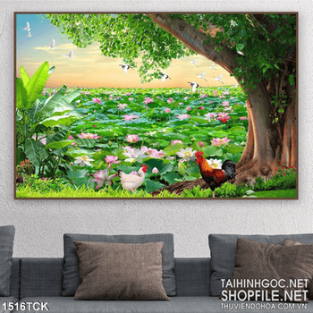 Tranh đầm sen làng quê