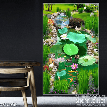 Tranh sen bên suối