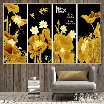 Tranh 4 bức hoa sen vector