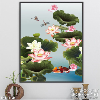 Tranh hoa sen và uyên ương