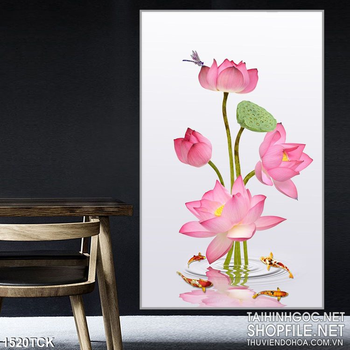 Tranh in lụa hoa sen hồng