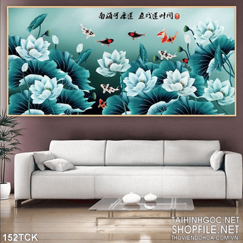 Tranh hoa sen, cá chép giả ngọc