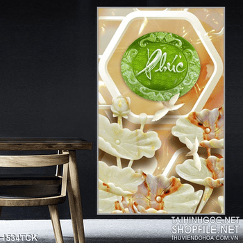 Tranh hoa sen chữ Phúc