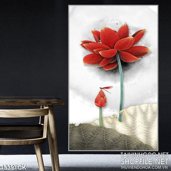 Tranh hoa sen đỏ