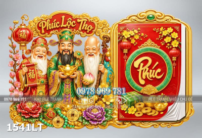 File lịch phúc lộc thọ tam đa phú quý năm mới in bế cnc 1541LT