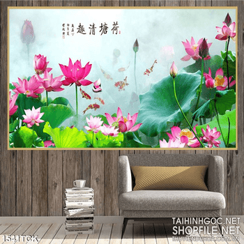 Tranh in màu hoa sen hồng