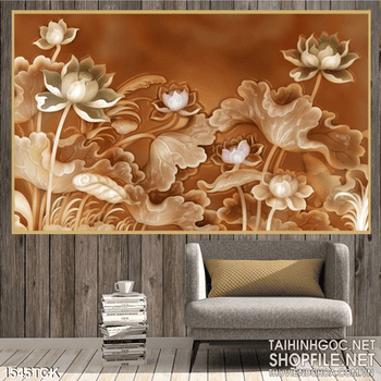Tranh hoa sen khắc 3D
