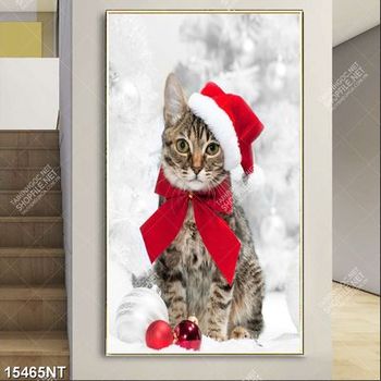 Tranh chú mèo noel